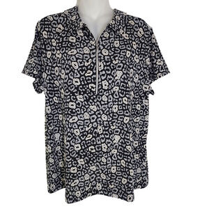 Weekends by Chico’s Polo Shirt Size 2 Large Gray Black Animal Print 1/4 Zip Golf
